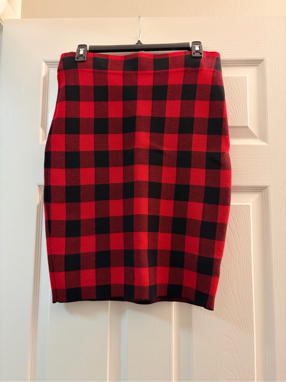 Red and Black Buffalo Check Pencil Skirt